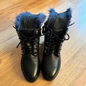 Gioseppo Booties with Removable Front Fur, Piel Leather, Black, Sz 36, Brand New